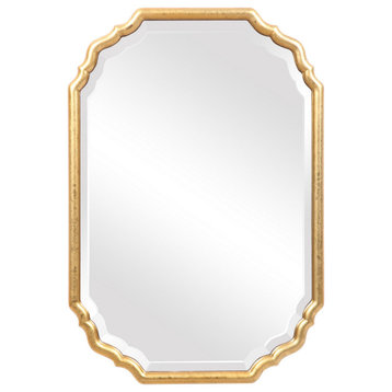 32" Curved Design Wooden Vanity Mirror, Gold