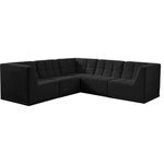 Meridian Furniture - Relax Velvet Upholstered 5-Piece L-Shaped Modular Sectional, Black - Bolster a contemporary vibe in your living room with this Relax black modular sectional. Soft black velvet upholstery offers delicate comfort, making this sectional cozy for anyone who sits in it. Biscuit tufting gives this sectional texture and a modern style, adding extra comfort and elegance to your living space. It's modular design allows you to create infinite configurations, making it a versatile piece to add to your home. A latch underneath the sectional makes it easy to attach to other pieces.