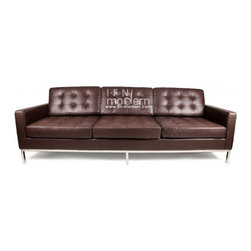 Florence Knoll Style Sofa Italian Leather Chocolate - Sofas