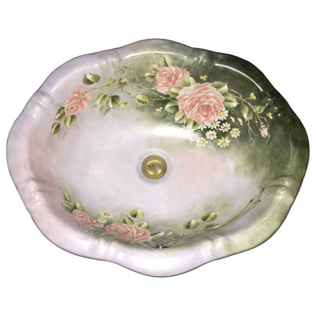 Hand Painted Sink "Vintage Pink" Lotus Drop-In Sink.