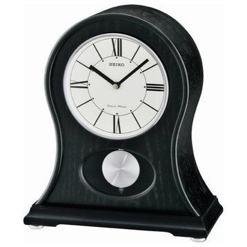 Seiko Clocks, Distressed, Black Rounded Chime Clock