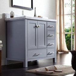 37 inch Single Sink Grey Finish Bathroom Vanity Carrara White Marble Countertop - Bathroom Vanities And Sink Consoles