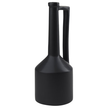 Burton Black Ceramic Jug Style Vase, 16"