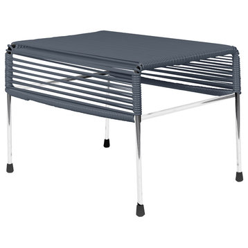 Atom Indoor/Outdoor Handmade Ottoman with Chrome Frame, Gray Weave