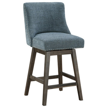 Granville 26" Swivel Counter Stool  in Navy Fabric with Gray Legs