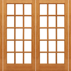 Prehung 15-lite French Brazilian Mahogany Wood IG Glass Double Door Side lights - Patio Doors