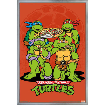 Teenage Mutant Ninja Turtle Pizza Poster, Silver Framed Version