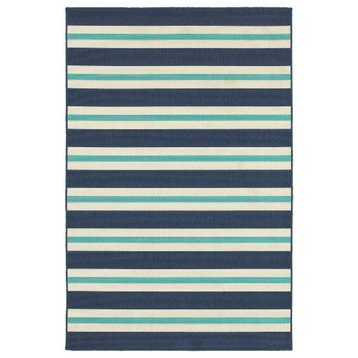 Madelina Stripe Blue and Ivory Indoor or Outdoor Area Rug, 1'10"x2'10"