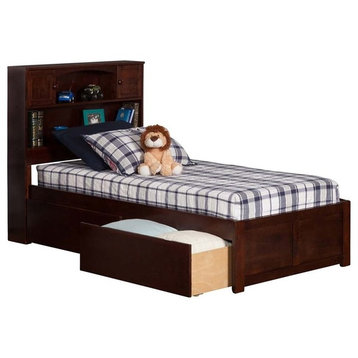 AFI Newport Twin XL Solid Wood Bed with Storage Drawers in Walnut