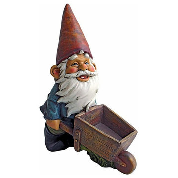 Decorative Wheel Barrel Willie: Garden Gnome Statue