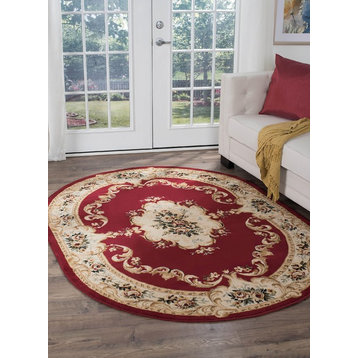 Angeline Traditional Floral Red Oval Area Rug, 5' x 7' Oval