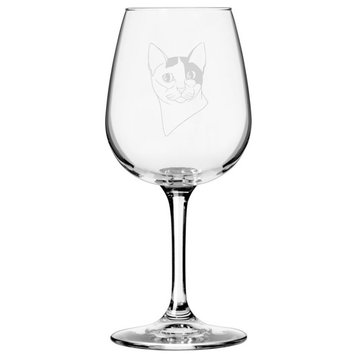 Japanese Bobtail, Face Cat Themed Etched All Purpose 12.75oz. Libbey Wine Glass