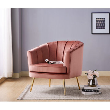 Furniture of America Elvie Velvet Upholstered Accent Chair in Vintage Pink Rose