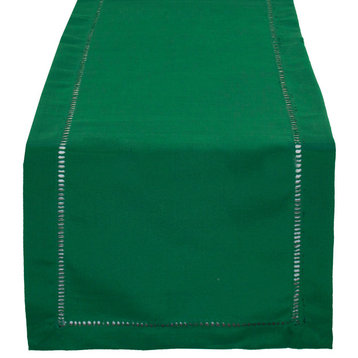 Stylish Solid Color with Hemstitched Border Table Runner, Emerald, 14"x72"