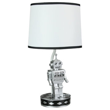 Retro 1960's Style Square Head Robot Sci-Fi Design Table Lamp With Shade