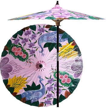 Peacock Garden  Outdoor Patio Umbrella, Pristine Pink