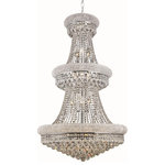 Elegant Lighting - Primo 32 Light Chandelier in Chrome with Clear Royal Cut Crystal - Primo' means 'first' in Italian and the Primo collection lives up to its name as the top choice in classic dramatic lighting. The symmetrical bell-shaped design offers variations in single double and triple tiers with each canopy encrusted with multiple layers of round crystals. Delicate strands of crystals flare out from each canopy ending in a profusion of crystal octagons and balls in the bottom hemisphere base.&nbsp