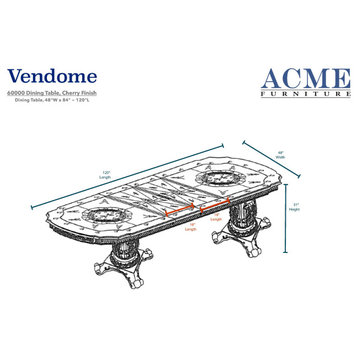 ACME Vendome Dining Table With Double Pedestal, Cherry