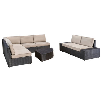 GDF Studio 8-Piece Reddington Outdoor Wicker Sofa Set With Cushions, Dark Brown