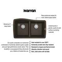 Karran Undermount Quartz 33" 50/50 Double Bowl Kitchen Sink, Brown