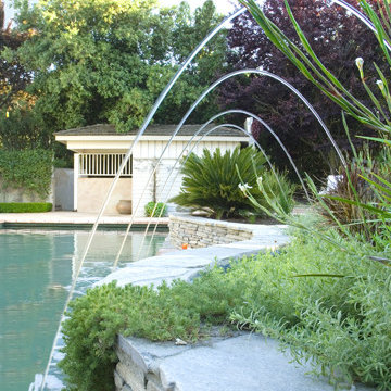 Glass tile swimming pool, glass tile spa, Bisazza Mosaico L'elba and Oro blend
