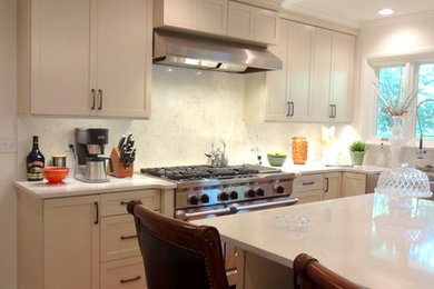 Design ideas for a modern kitchen in Other with shaker cabinets and white cabinets.