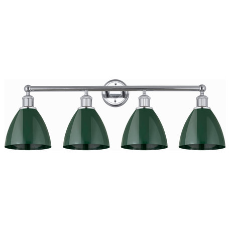 Plymouth Dome 4-Light 35" Bath Vanity Light, Polished Chrome, Green