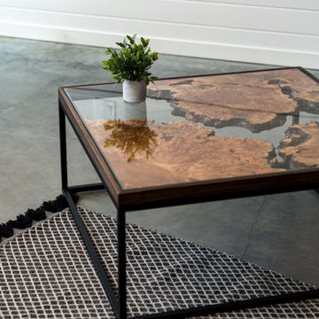 Maple Burl Live Edge Coffee Table | The Divide Series | Modern Square Steel Base
