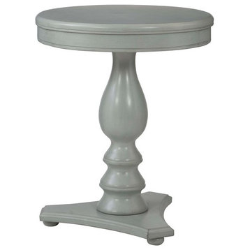 Linon Bree Round Wood Side Table 20"D x 24.5"H with Turned Pedestal Base in Gray