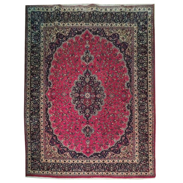 Consigned, Persian Rug, Navy Blue, 10'x13', Handmade Wool Kashan