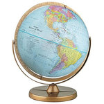 Replogle - Pioneer Desktop World Globe, Spanish Language Globe - 12 inch world globe with Gyro-matic mounting swings up or down to bring any area into closer view. Map areas are in vivid colors to easily highlight political boundaries of each country. Has thousands of place names in Spanish language, mountains in raised-relief. Numbered, full meridian and gyro assembly.
