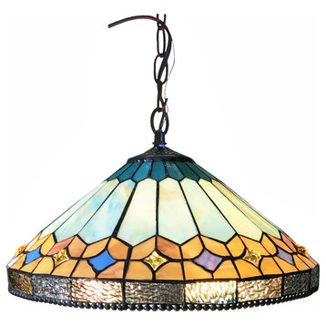 NICHOLAS Tiffany-Style Mission Stained Glass Ceiling Pendant, 18"