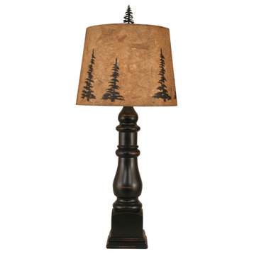 Distressed Black Country Squire Table Lamp With Pine Tree Shade
