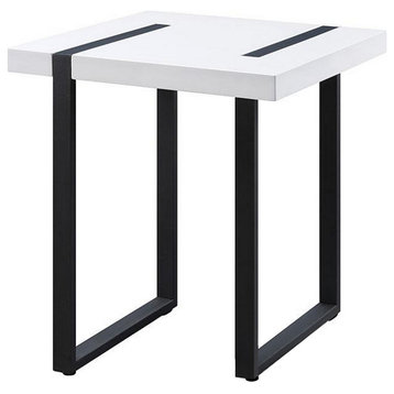 Benzara BM240039 Two Tone Modern End Table With Metal Legs, White and Black