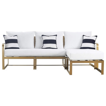 Outdoor Sectional Sofa, Reversible Design With Golden Frame and White Cushions