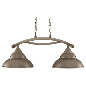Bow 2 Light Island Light In Brushed Nickel, 13" Double Bubble Shade
