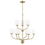 Generation Lighting - Windom 9-Light Traditional Chandelier in Satin Brass - Windom blends traditional design aesthetics with a touch of contemporary appeal. Etched Opal glass sits atop the graceful curving arms giving this family its transitional style. Available in four finishes. The Sea Gull Collection Windom nine light multi tier chandelier in Satin Brass is the perfect way to achieve your desired fashion or functional needs in your home.  This light requires 9 , 75 Watt Bulbs (Not Included) UL Certified.