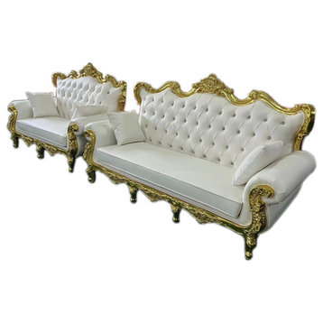 Infinity Gold and White Tufted Sofa and Loveseat Set