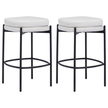 Backless Double-Layered Counter Stools Set of 2, Cream
