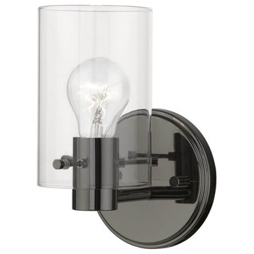 1 Light 9" Tall Wall Sconce, Black Chrome With Clear Glass