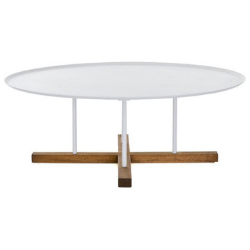 Sini Round Coffee Table, White Top With White Painted Rods