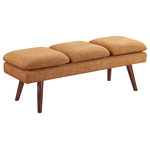 OSP Home Furnishings - Amanda 54" Mid-Century Bench, Rust Fabric - Add contemporary appeal to your entry, dining room or guest room with our versatile 54" Mid-Century Modern upholstered bench. Perfect for adding definition to an entry. Ideal for giving that finishing touch to a cozy guest room and a smart way to add extra seating in the dining room. Trendy tapered leg in solid wood and three attached cushions create a sophisticated design perfectly in place anywhere in your home.