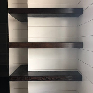 Floating Shelves Add Farmhouse Charm to Modern Bathroom