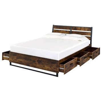 ACME Juvanth Eastern King Wooden Bed with Storage in Oak and Black