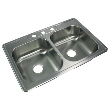 Transolid Select 33"x22 1/64"x7" Double Drop-in SS Kitchen Sink