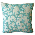 The HomeCentric - Aqua Blue Sea Weeds Pillows Cover, Art Silk 18"x18" Pillow Cover, Sea Weeds - Sea Weeds is an exclusive 100% handmade decorative pillow cover designed and created with intrinsic detailing. A perfect item to decorate your living room, bedroom, office, couch, chair, sofa or bed. The real color may not be the exactly same as showing in the pictures due to the color difference of monitors. This listing is for Single Pillow Cover only and does not include Pillow or Inserts.