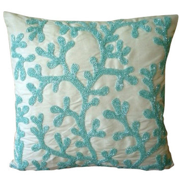 Sea Weeds Aqua Blue Throw Pillows Cover, Art Silk 12x12 Pillow Cover, Sea Weeds