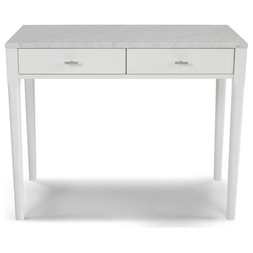 Meno 36" Rectangular Italian Carrara White Marble Console Table With White Leg