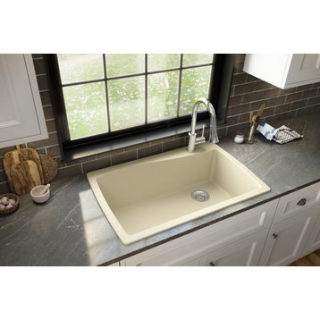 Karran Drop-In Quartz 34" 1-Hole Single Bowl Kitchen Sink, Bisque
