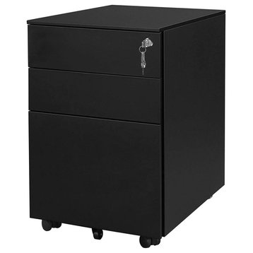 3 Drawer Mobile File Cabinet, Lock, Under Desk File Cabinet, Black